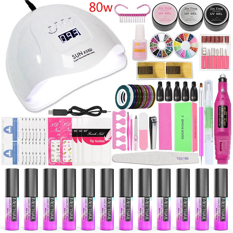 Маникюрный набор для ногтей 36 Вт/48 Вт/80 Вт Светодиодная УФ лампа 10 цветов Гель лак
