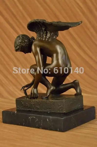 Bronze Statue Art Decor Marble base Angel Nude Male sculpture gift wings Figure |