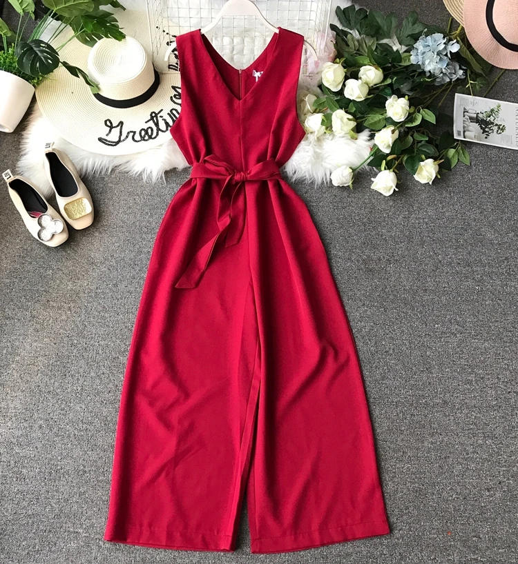 Женский комбинезон ALPHALMODA однотонный длиной до щиколотки с треугольным вырезом и