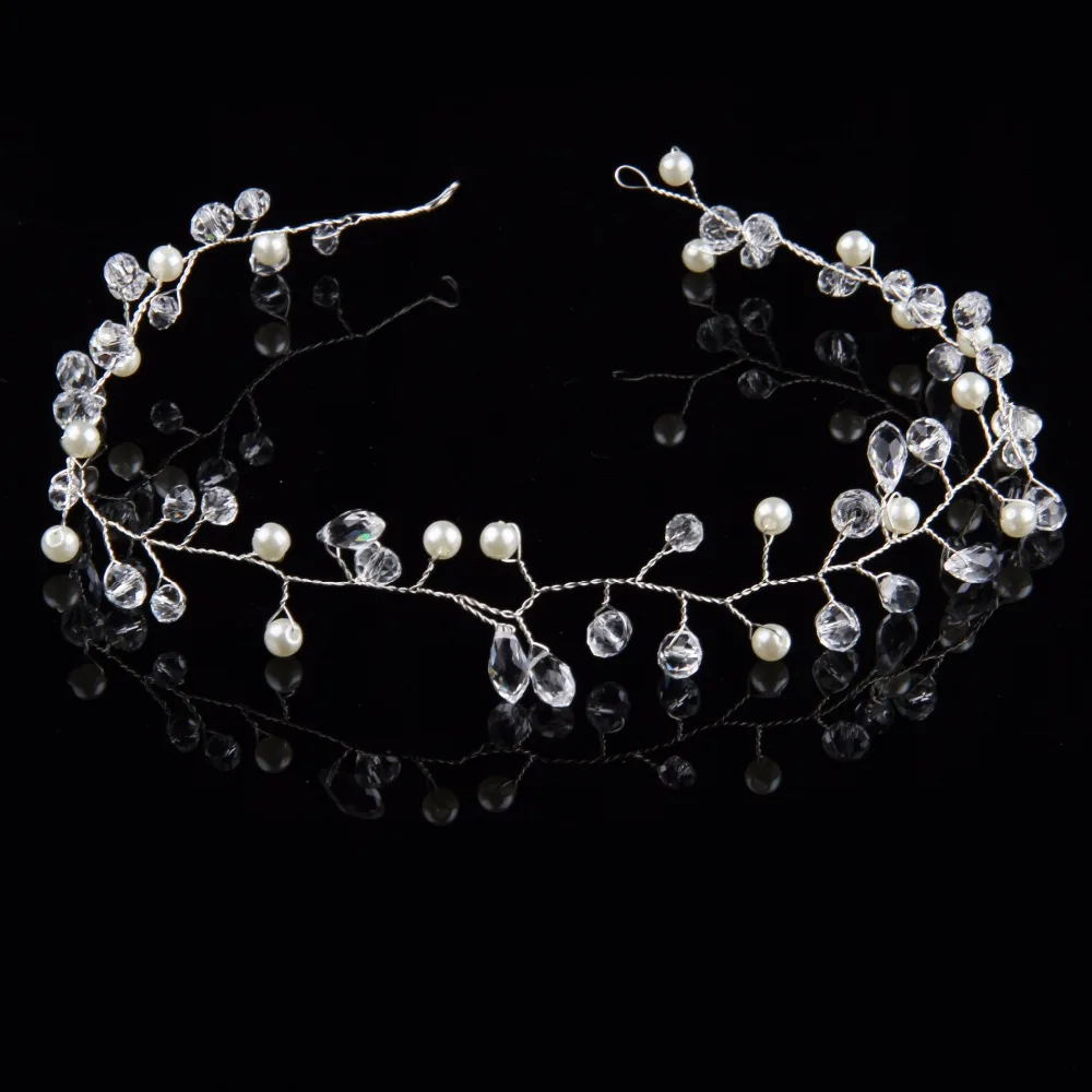 New Women Crystal Headbands Handmade Pearl Rhinestones Bride Hair Jewelry Elegant Wedding Headband Accessories Free shipping | Украшения и