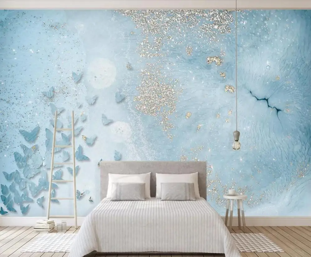 Индивидуальные 3D Настенные обои синий мрамор высококлассная фотография