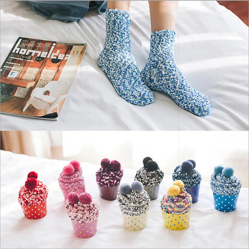 Christmas Lady Home Clothing Accessories 1 pair Candy Women Fluffy Socks Warm Winter Cosy Lounge Bed Xmas Gift | Дом и сад