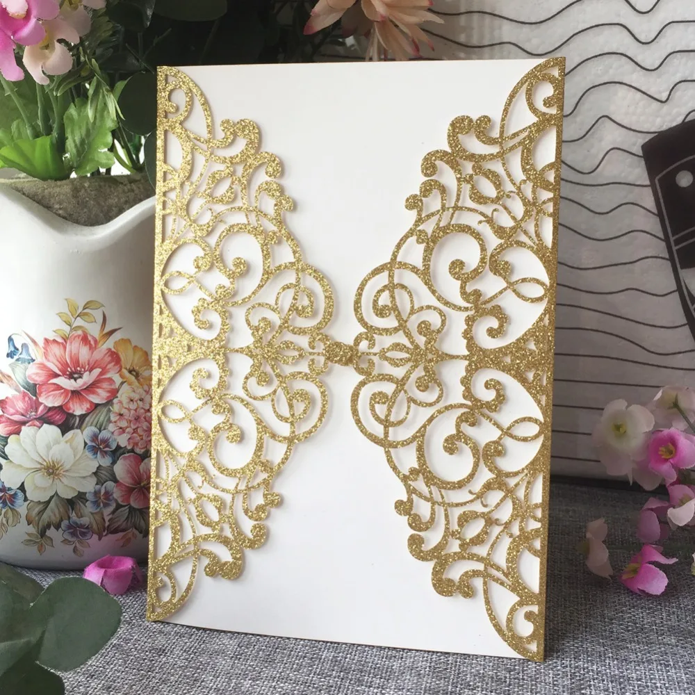 

30Pcs/Lot Luxury Glitter Paper Laser Cut Wedding Card Romantic Wedding Decorations Birthday Party Invitations Banquet Supplies