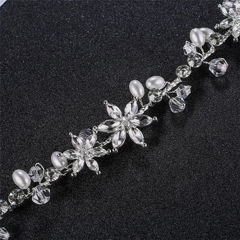 Silver color Crystal Pearl Women Hairband Bridal Tiara Hand wired Headband Wedding Crown Hair Accessories | Украшения и