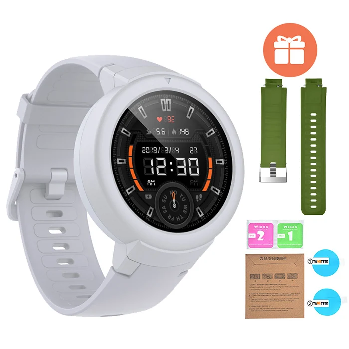 White n green strap Английский Huami Amazfit Verge Lite gps Смарт часы 1," AMOLED экран IP68 20 дней работы от батареи наручные часы для мужчин - Цвет: White n green strap
