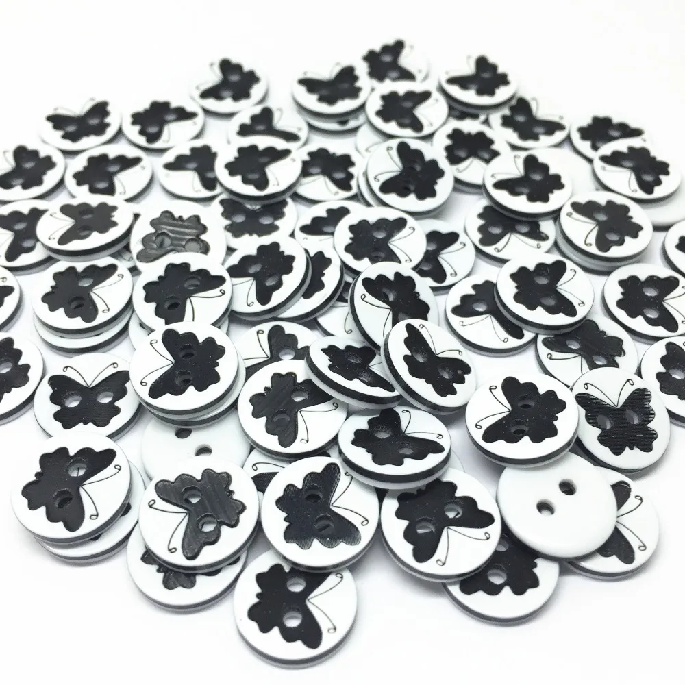 

500pcs Black+White Round Resin Butterfly Buttons 12mm 2 Holes Sewing Button Embellishments Cardmaking
