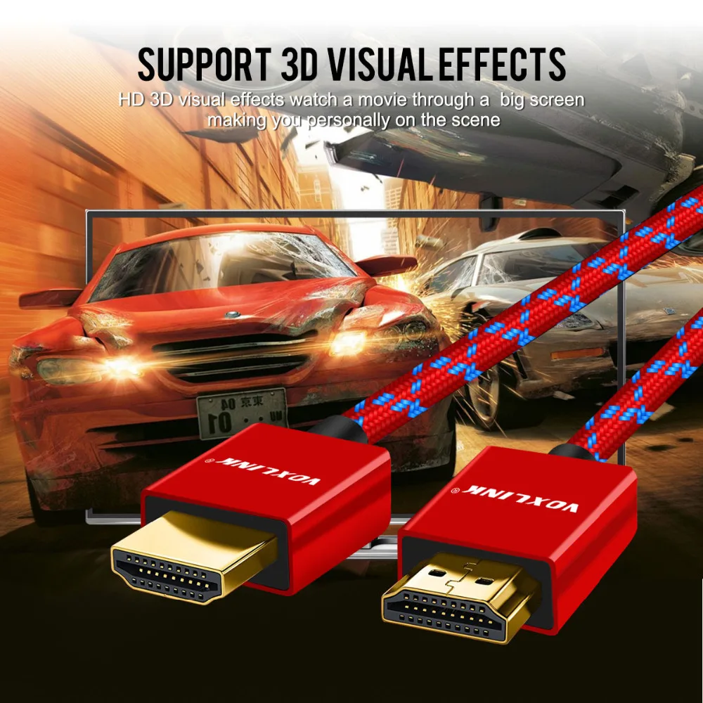 VOXLINK HDMI кабель 3 фута/6 фута/10 футов Ультра высокая скорость между штекерами HDMI кабель с Ethernet 1080P HDMI 1,4 4K 3D для PS3 BLURAY xbox