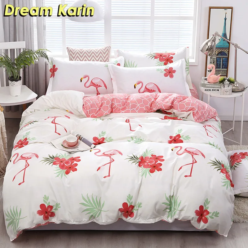 Комплект постельного белья Dream Karin 2/3 шт с рисунком фламинго короткий стиль