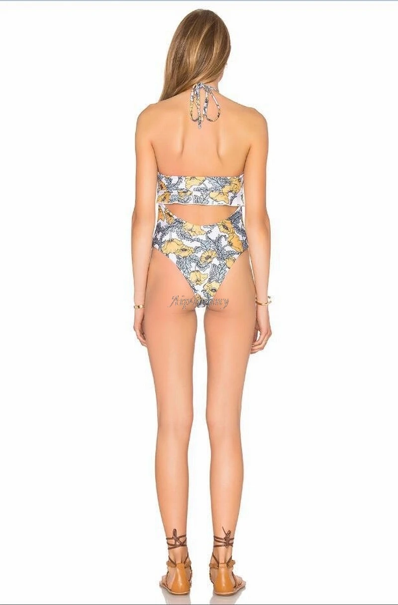 Рябить желтым цветочным купальник женщина 2018 печатных бикини пикантные женские