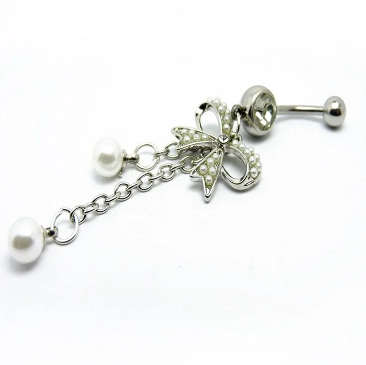 Кольцо-штанга для пирсинга пупка с жемчугом и бантом 1 шт. | Украшения аксессуары