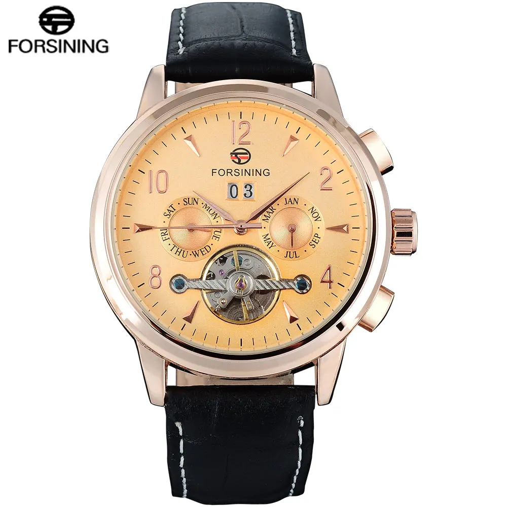 FORSINING классические модные мужские часы Tourbillion из натуральной кожи Топ бренд