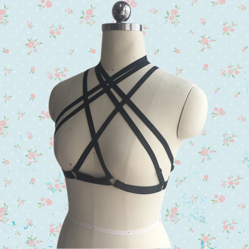 New Women punk goth Evening Party Carnival Dancer Goddess Angel Dress Up Pentagram body harness cage bra evening wedding dress | Женская