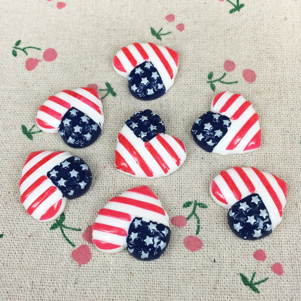 10 шт. Кабошон из смолы с плоской задней стороной в форме сердца печатный Флаг США