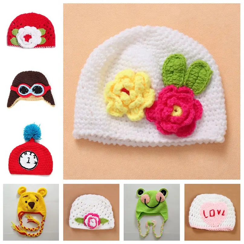 Детская зимняя ручная вязаная шапка крючком с цветами шапочки для маленьких