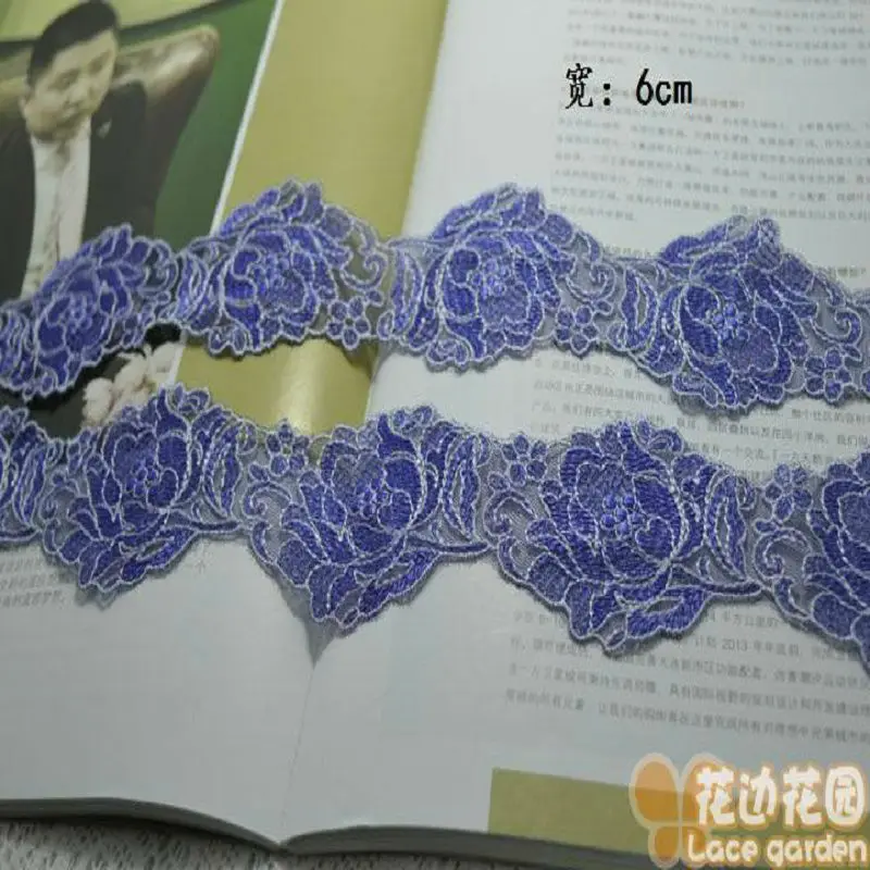 Бесплатная доставка 6 см Ширина (2 ярдов/партия) вышитая синяя Марля с серебристым