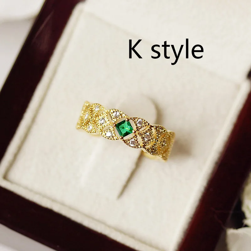 K style Модные ретро благородные большие с зеленым камнем овальной формы открытые кольца золотого цвета квадратный AAA+ кубический цирконий женские ювелирные изделия для мамы подарок - Цвет основного камня: K style