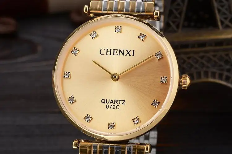 Gold Man Chenxi брендовые модные повседневные парные часы в деловом стиле для мужчин и женщин, золотые водонепроницаемые кварцевые амулеты из нержавеющей стали - Цвет: Gold Man