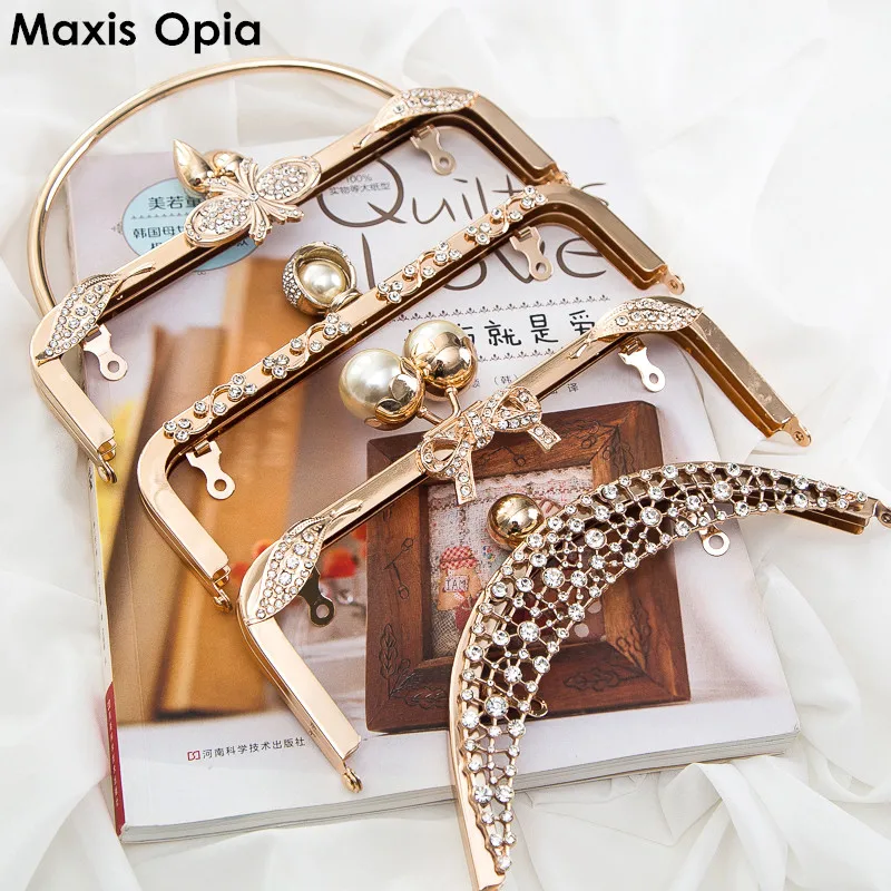 

1 piece Nice Styles Crystal On Surface Metal Purse Frame Bag Handle Handbag Hardware Accessori Borse Fai De Te Metal Purse Frame