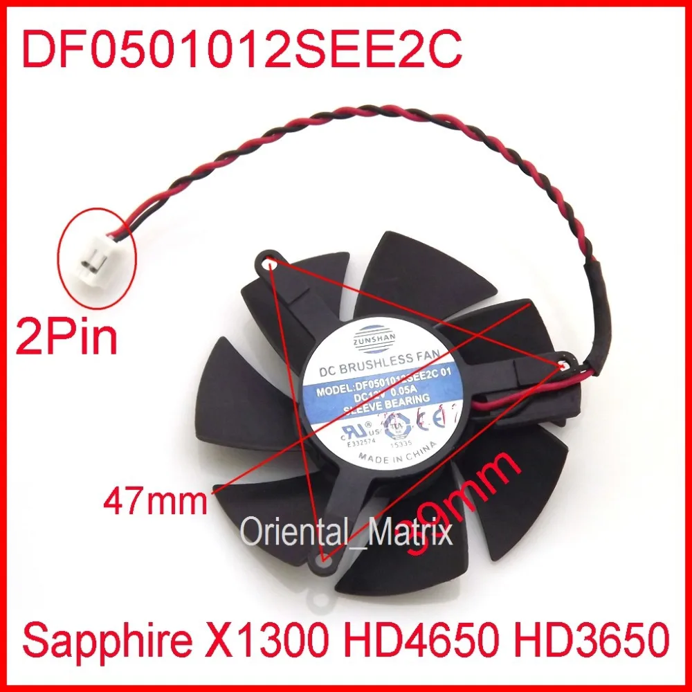 

ZUNSHAN DF0501012SEE2C 12V 0.05A 47mm For Sapphire X1300 HD4650 HD3650 Graphics Card Cooler Fan 2Pin