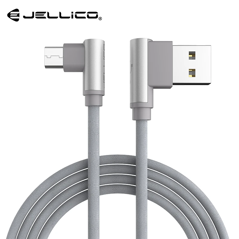 Jellico Быстрая зарядка Micro USB кабель угол 90 градусов L Форма нейлон плетеный кабель зарядного устройства для Xiaomi huawei Micro USB порт - Цвет: Gray