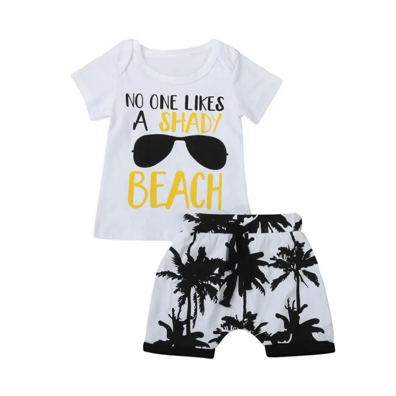 Hot Sale Boys Clothing Children Summer Clothes Cartoon Kids Boy Set Letter Print T-shit+Tree Shorts |