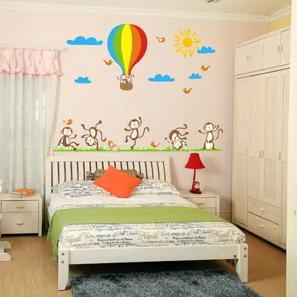 Счастливые играющие обезьяны воздушные шары настенные наклейки 847 декоративные