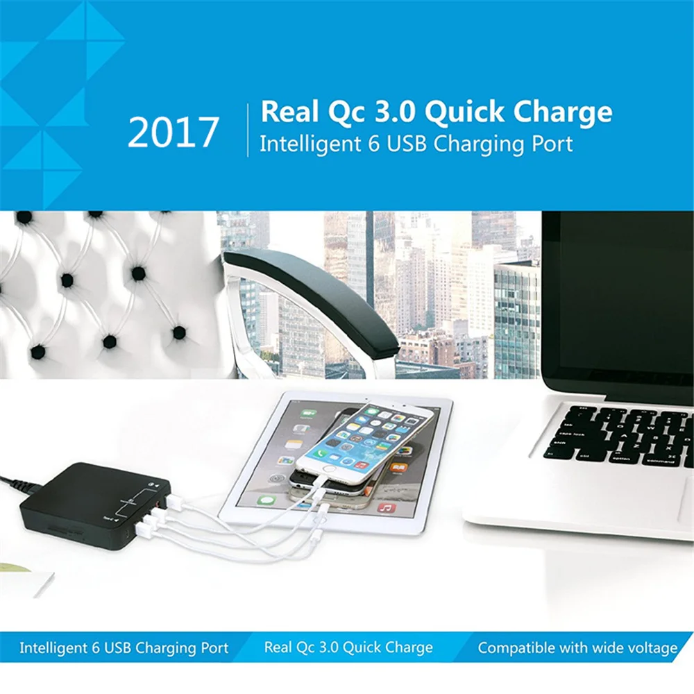 Быстрая зарядка 3 0 Mini 6 портов USB Автомобильное зарядное устройство с Qualcomm QC 5 в 9 12
