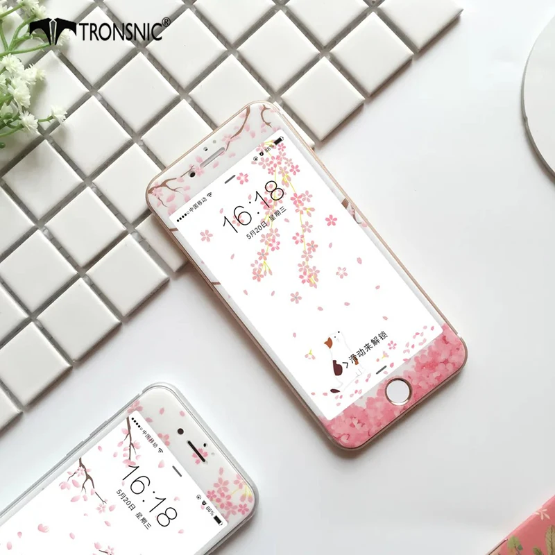 Закаленное стекло Tronsnic Sakura пленка для iPhone 6 6S plus Цветочная защита экрана 7 8
