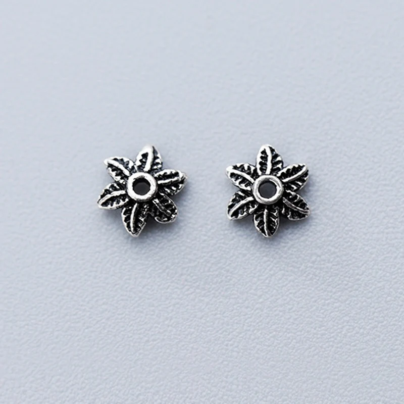 

5pcs/lot 5mm Black Color Flower Bead Caps 925 Sterling Silver Beads Tassel Recepatcle End Caps DIY Jewelry Making Components