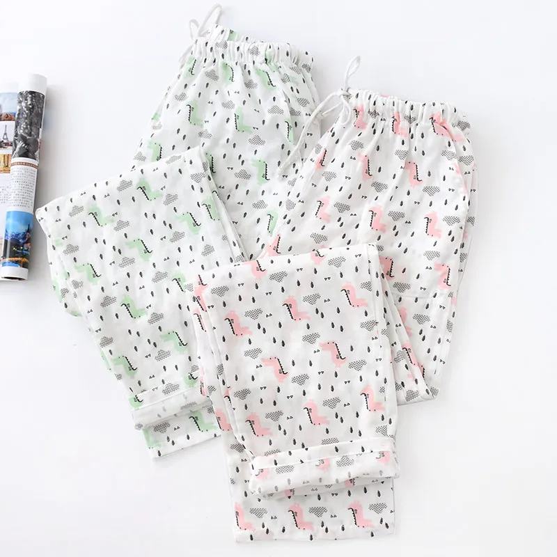 Женские пижамные штаны из 100% хлопка двухслойные тонкие летние свободные для