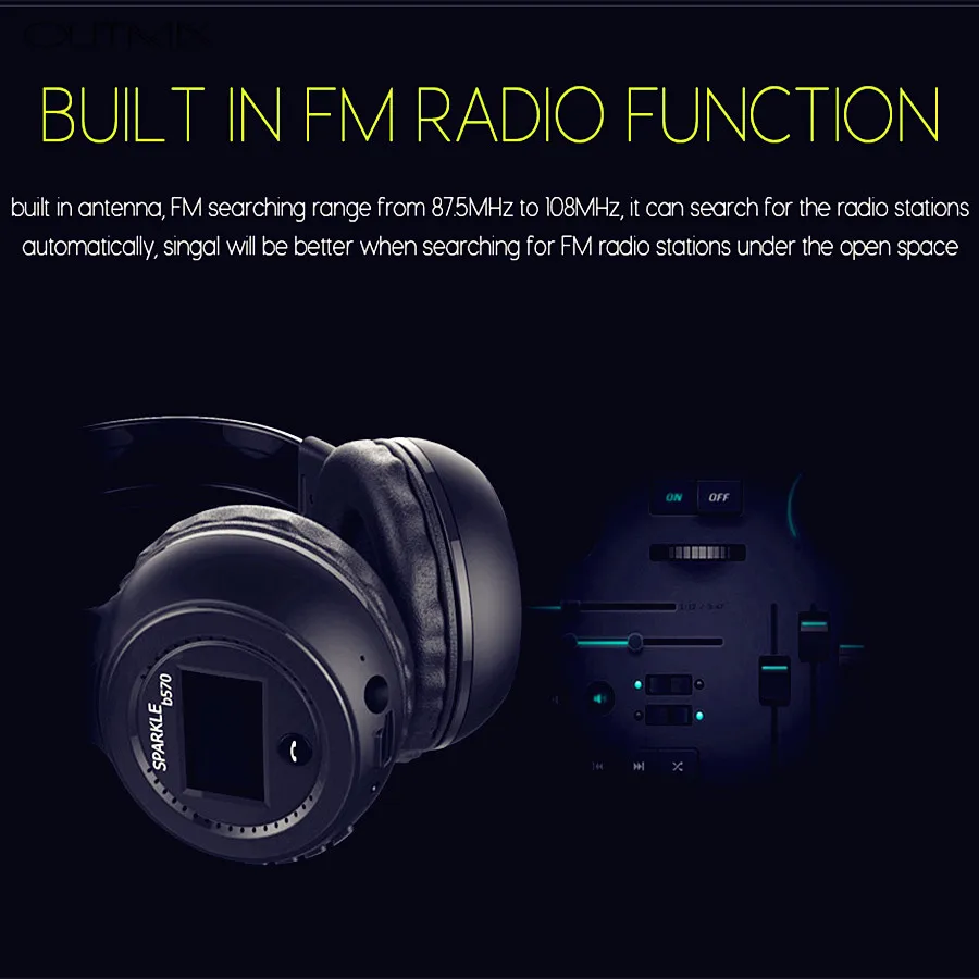 OUTMIX B570 активные шумоподавления Hi-Fi стерео Bluetooth наушники Беспроводная гарнитура с микрофоном FM радио Micro SD карта воспроизведения