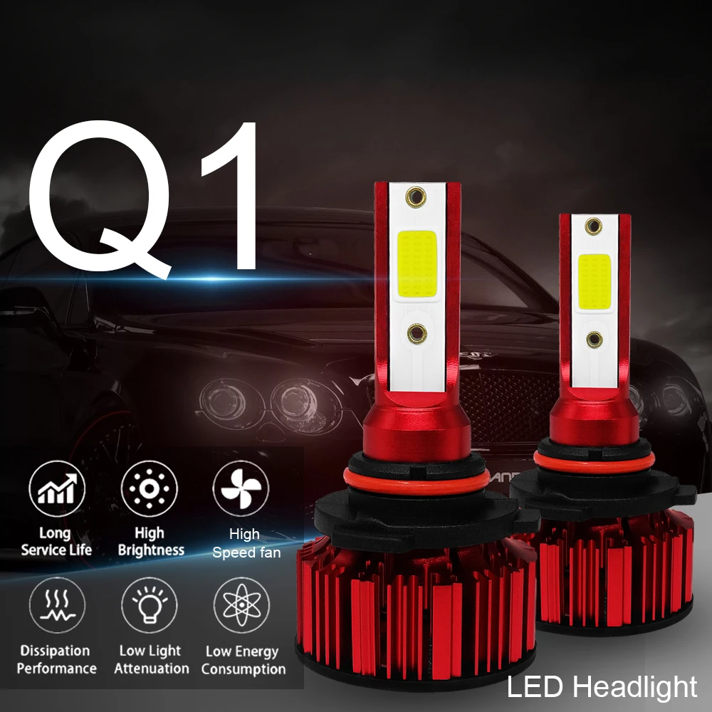 

2pcs Car Headlight Bulbs Automobiles Mini H4 LED H11 9006 led bulb h1 9005 H7 led canbus Q1 Car Headlights 12V 200W