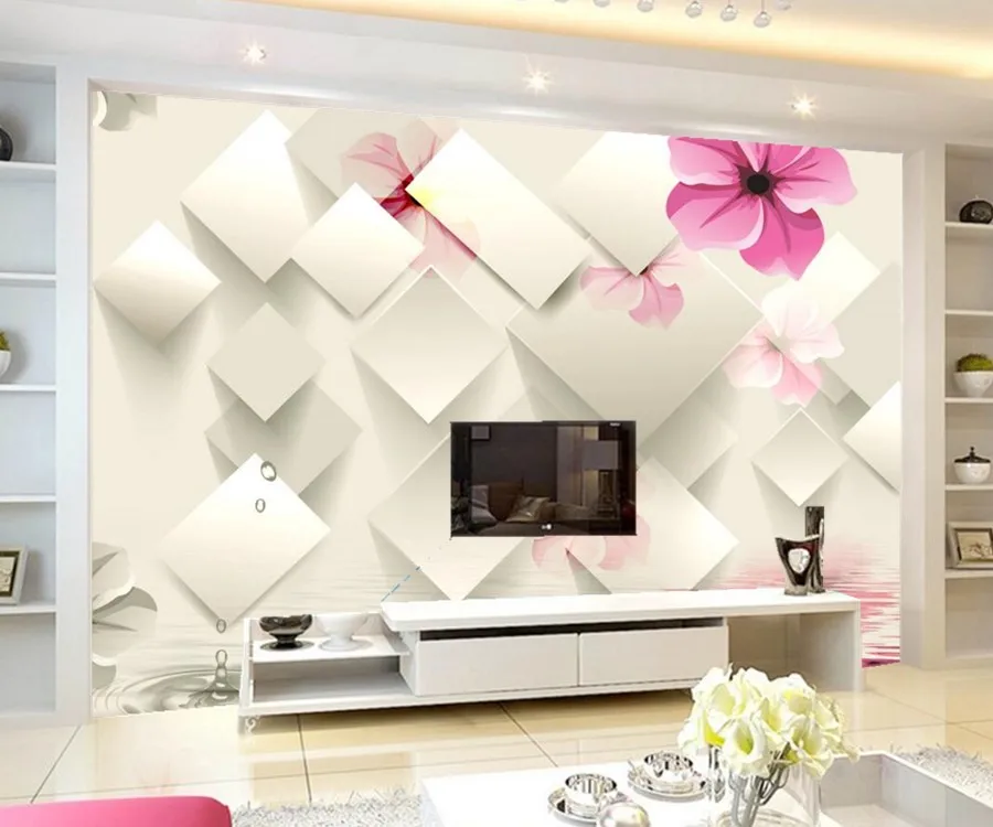 Большие фрески на заказ фон 3 d обои с красными цветами воде для гостиной дивана