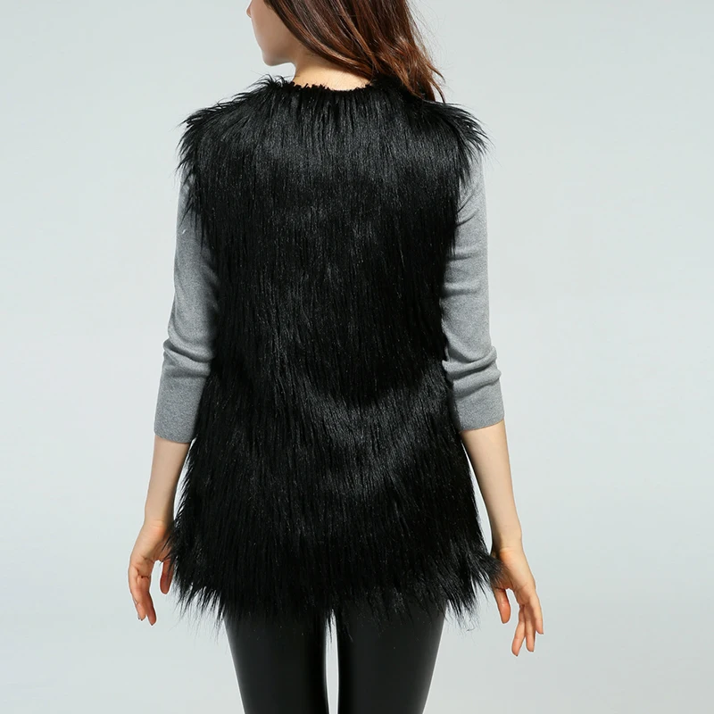 Женская длинная безрукавка из искусственного меха шикарная осенне зимняя