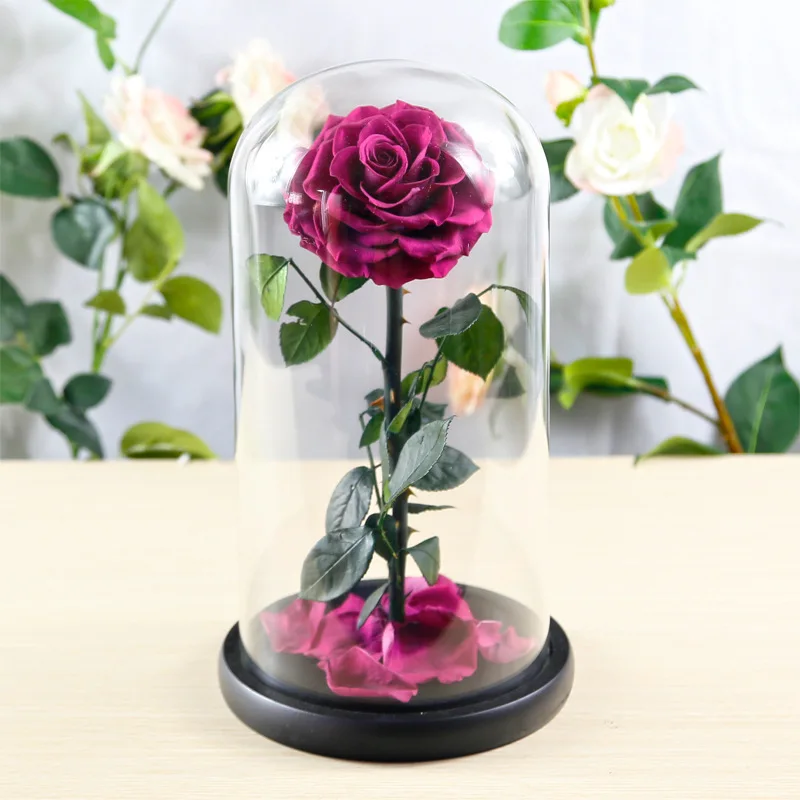 dark purple 32 см стеклянная крышка свежесконсервированные розы цветы колючая Роза Флорес для свадьбы свадебные вечерние украшения подарок на день Святого Валентина - Цвет: dark purple