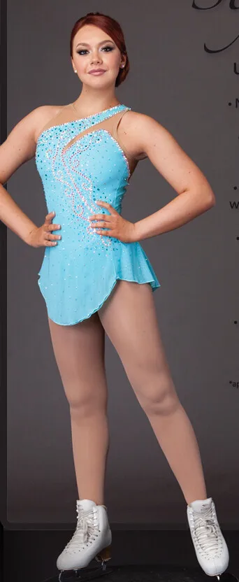 

light blue ice skating dress competition skating dresses spandex figure skating clothing women free shipping hot sale