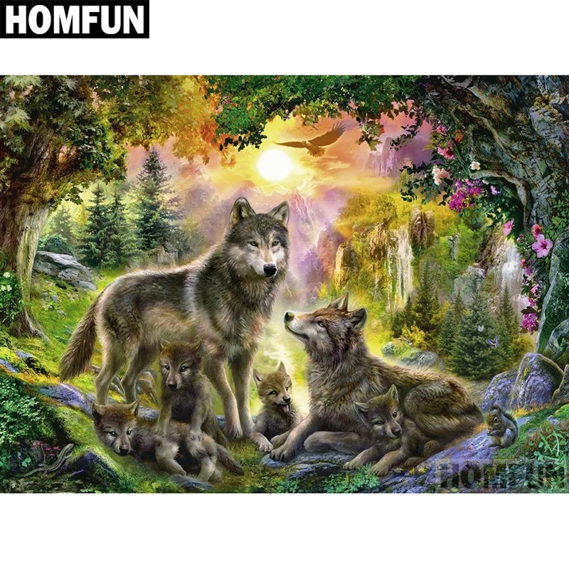Картина из страз HOMFUN A04012 алмазная 5D сделай сам с изображением семейства волка