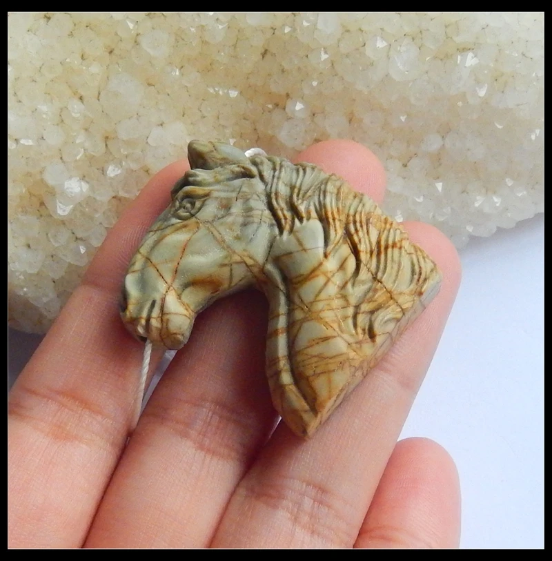 Подвеска из натурального камня в форме головы лошади разноцветная Пикассо яшма