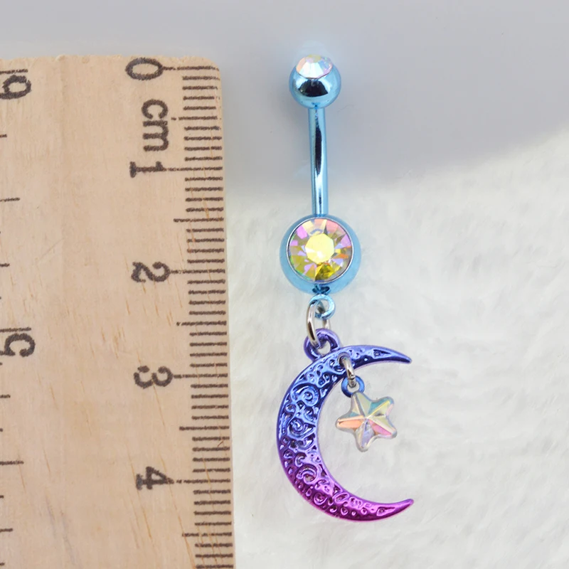 Боди в стиле панк летнее бикини пупка кольца 14 г Радуга Луна Звезда CZ Кольцо