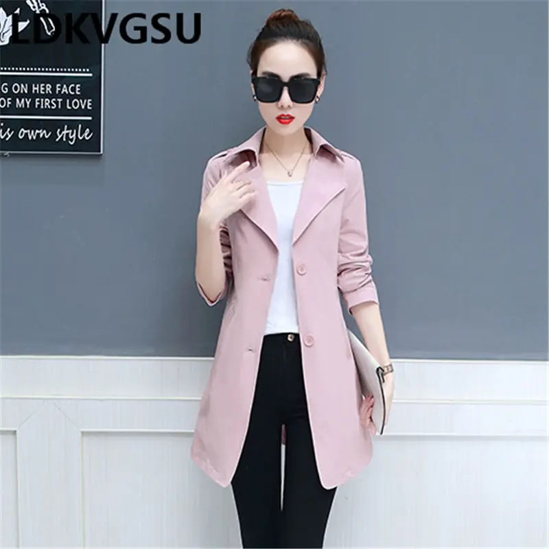 

Windbreaker Femme Medium Long 2019 Spring Autumn New Women Slim Wild Belt Waist Casual Large Size Long Sleeve Trench Coat Is1515