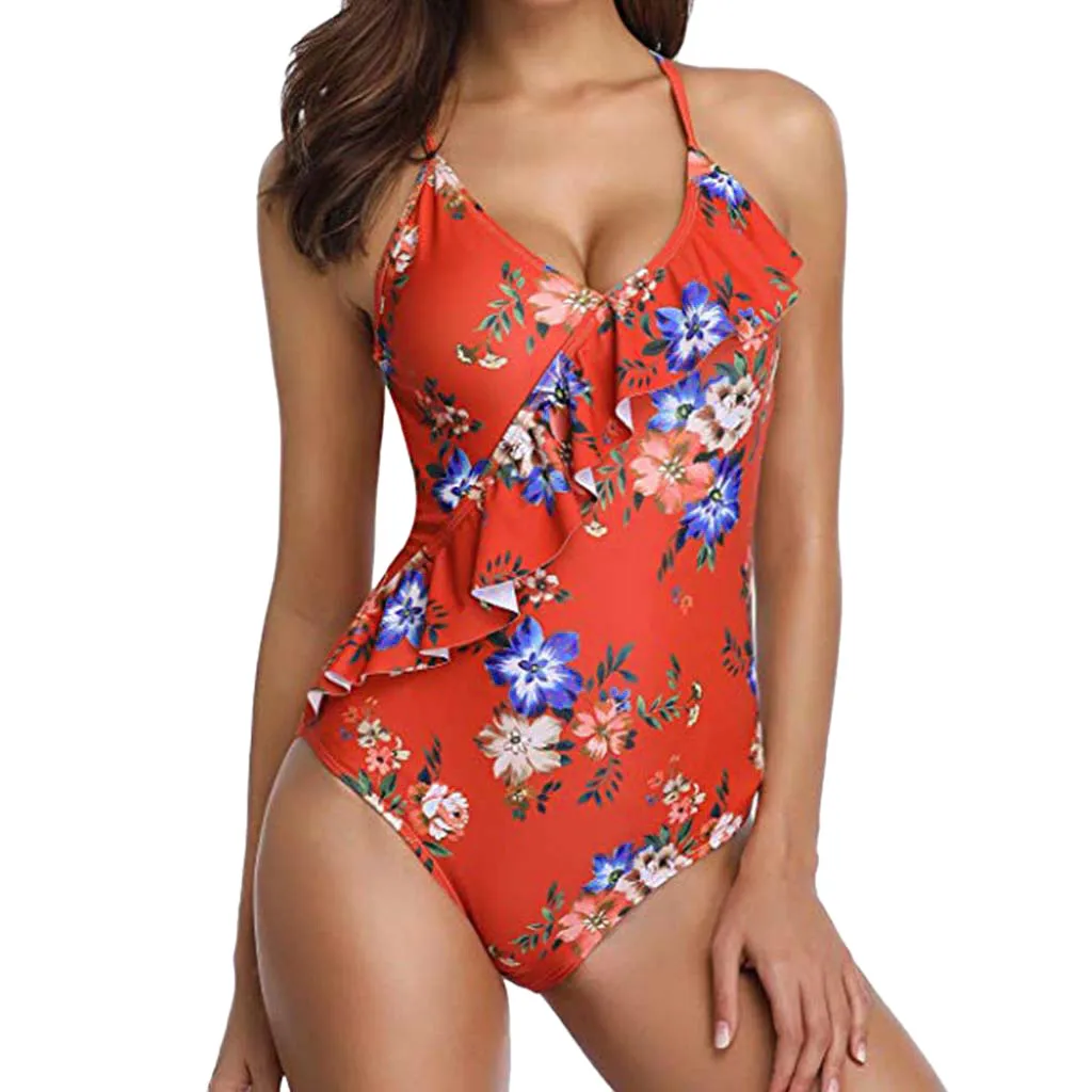 Женский цельный Монокини с завязками на спине треугольным вырезом и бретельками