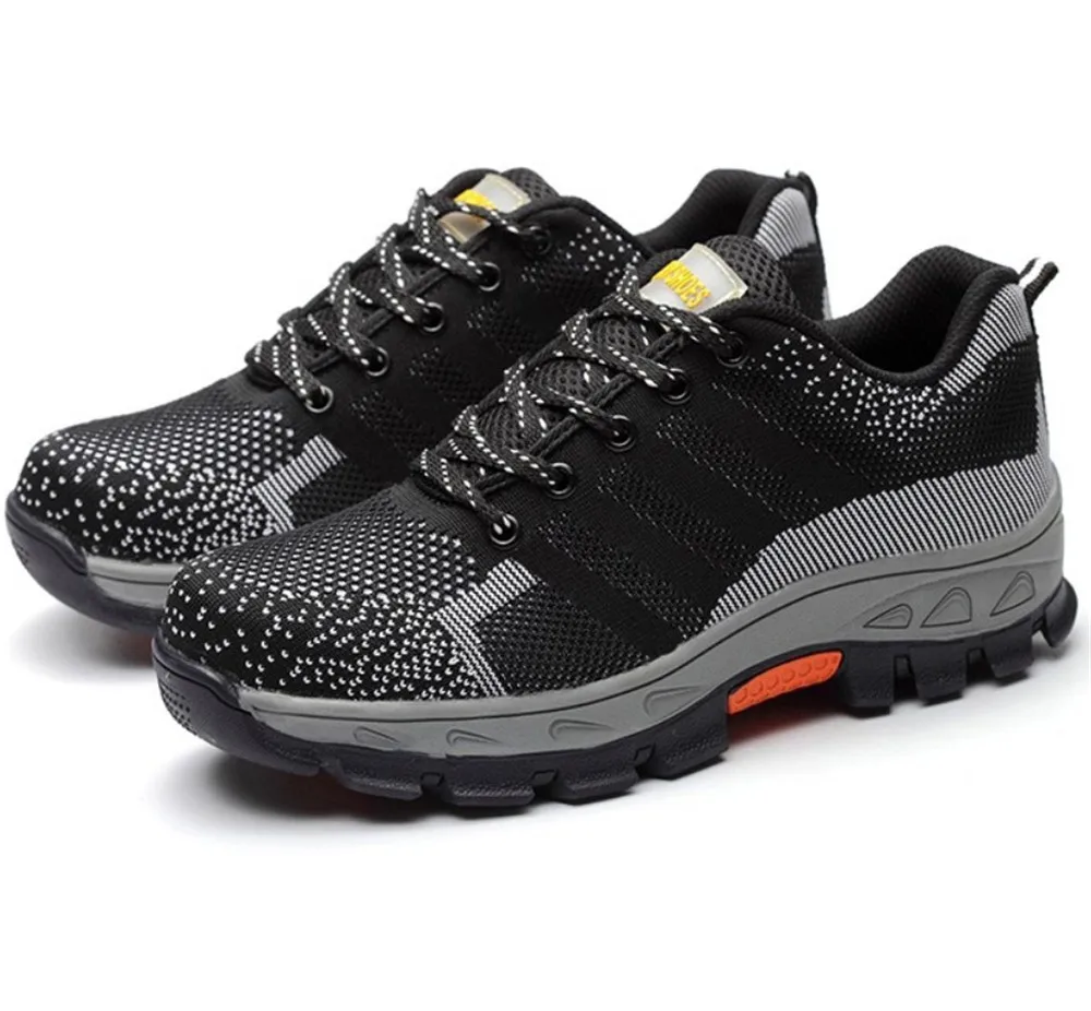 Black shoes Модные Для мужчин открытый Обувь с дышащей сеткой Сталь носком Кепки Рабочая безопасная обувь сапоги Для мужчин противоскользящие проколов защитить обувь - Цвет: Black shoes