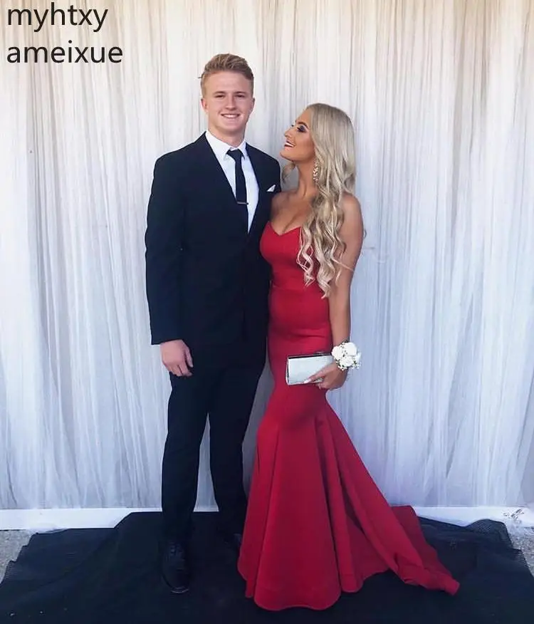 Sexy 2021 Red Cheap Mermaid Custom Evening Dresses Sweetheart Zipper Back Satin Long Gowns Vestido De Noche Simple Prom | Свадьбы и