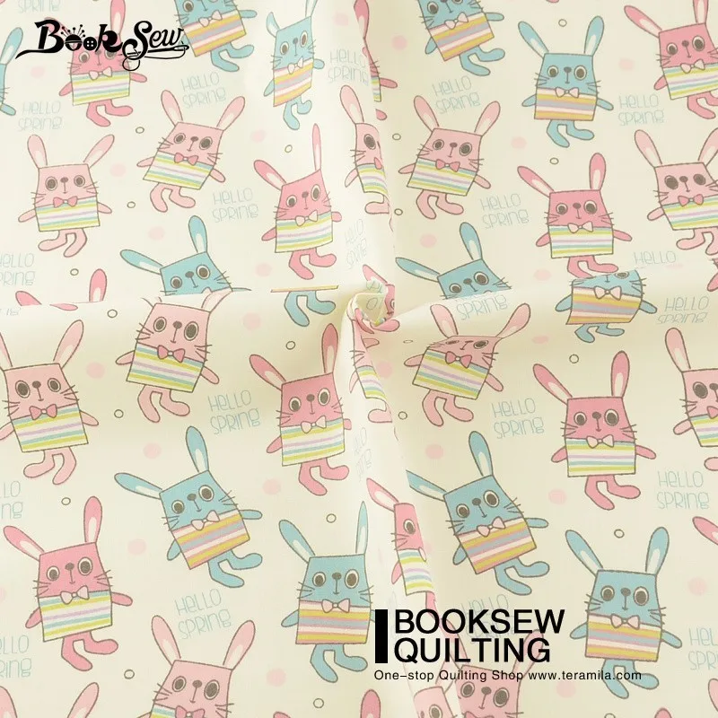 Booksew Dolls Lovely Blue And Pink Rabbits Pattern Cotton Twill Fabric Meter For Sewing Curtains Pillows Quilting | Дом и сад