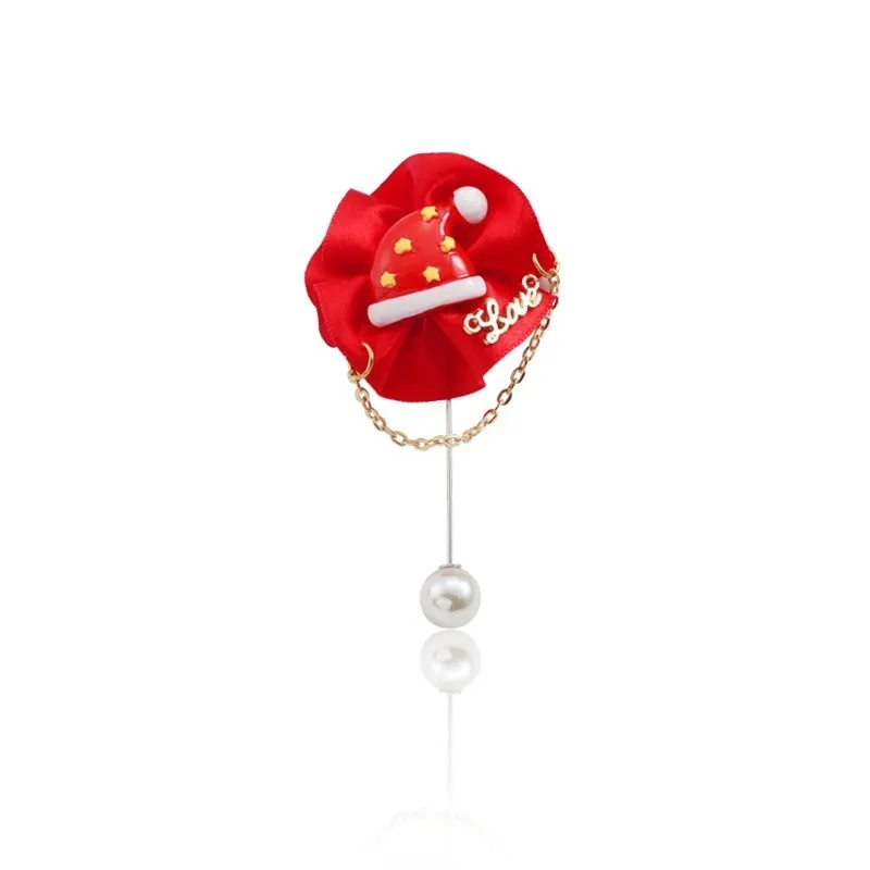 Flower Xmas hat Рождественская брошь на булавке со стразами, эмаль, рождественская елка, колокольчик, Санта-Клаус, снеговик, венок, броши для женщин, рождественское ювелирное изделие, броши - Окраска металла: Flower Xmas hat