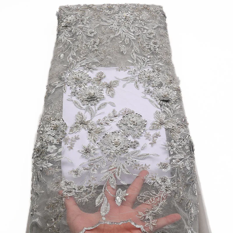 Высокий Африканский кружева французское кружевная ткань ручной работы бисером 3D