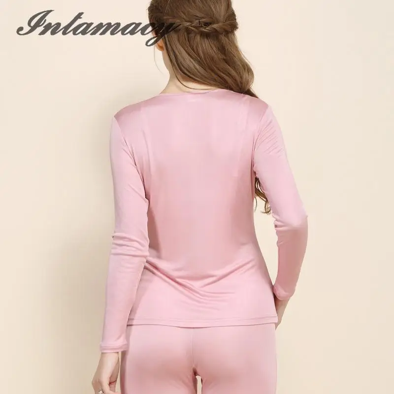 Комплект нижнего белья из 100% шелка для женщин трикотажная футболка с длинным