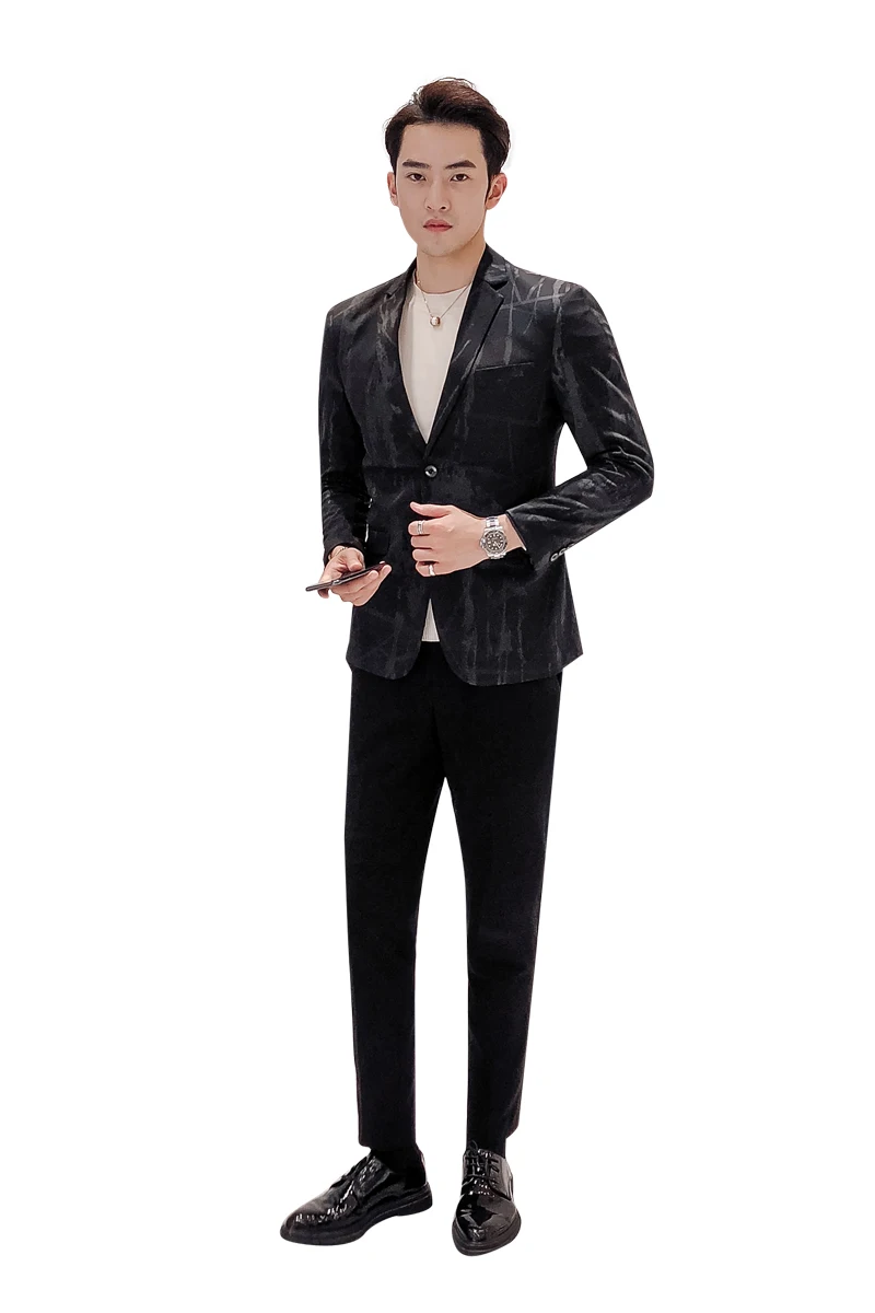 Мужской Блейзер Новое поступление черный пиджак с принтом для выпускного