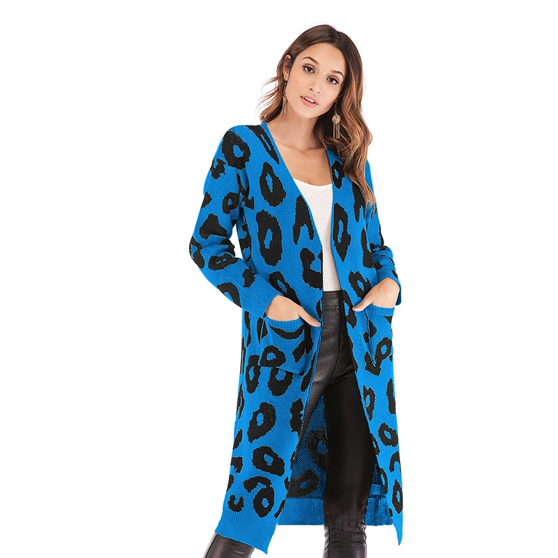 Leopard long cardigan women designer spring autumn winter sweater coat fashion warm sleeve knitted CDR551 |