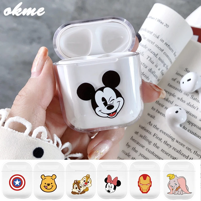 Чехол с мультяшным рисунком для AirPods, Минни, Микки, Винни, прозрачный пластиковый чехол для airpods, 2 наушники, милый чехол с изображением собаки Шарли